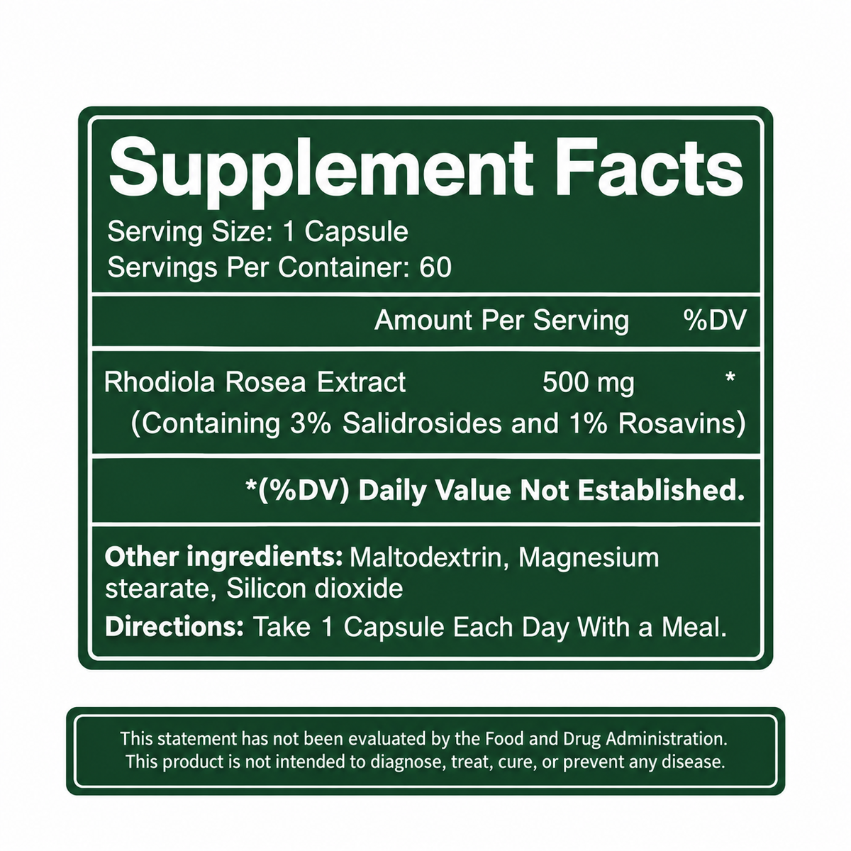 Rhodiola Rosea Supplement - 60 Capsules